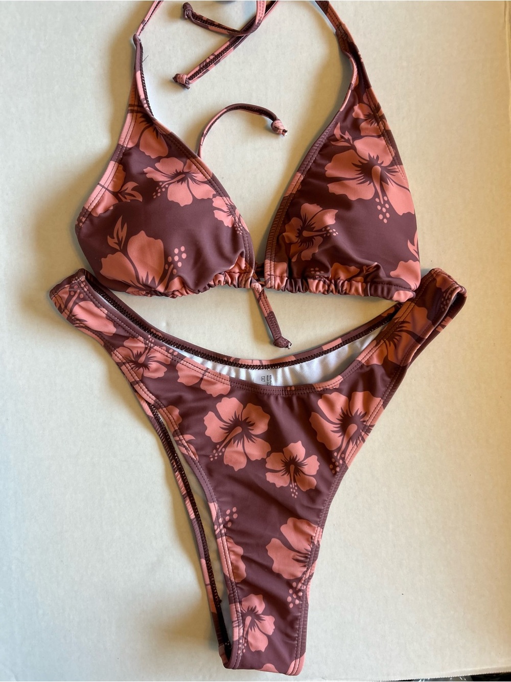 Women’s Floral Print Triangle Two Pieces Bikini Set Size L